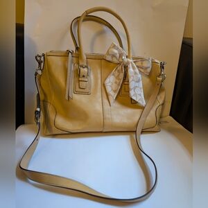 Coach Hamilton F13811 Tan Leather Bag Crossbody Logo Scarf In VGUC